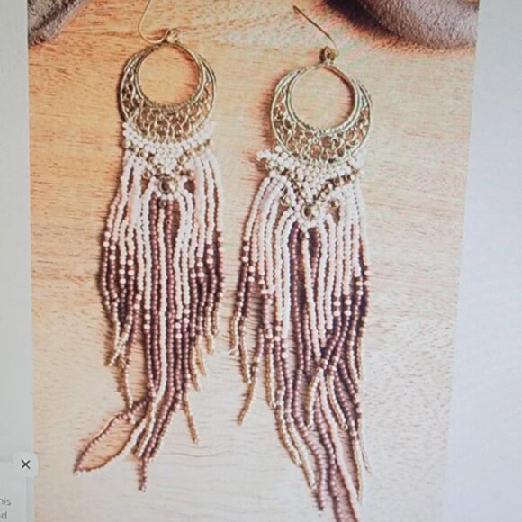 Harlen Peach Seed Bead Fringe Earrings - Picture 2 of 2